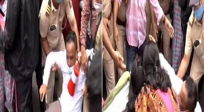 शिवसेना भवनासमोरील आंदोलनात राडा, शिवसैनिकांकडून मारहाण झाल्याचा भाजपच्या महिला पदाधिकाऱ्यांचा आरोप!
