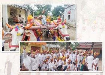 तेल्हारा पोलिसांचा समाजासमोर आदर्श : चक्क बैलगाडीतून बाप्पाची मिरवणूक